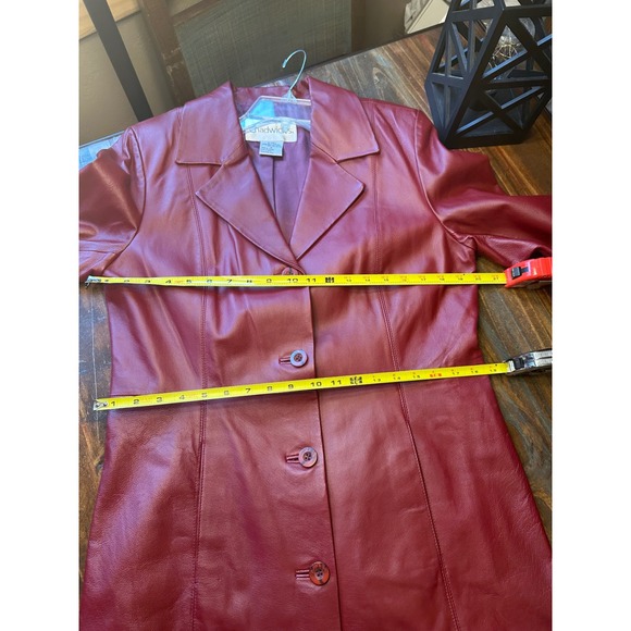 Chadwick's Burgundy Leather Trench Coat Longline Button Front Woman's Jacket M - Picture 8 of 15
